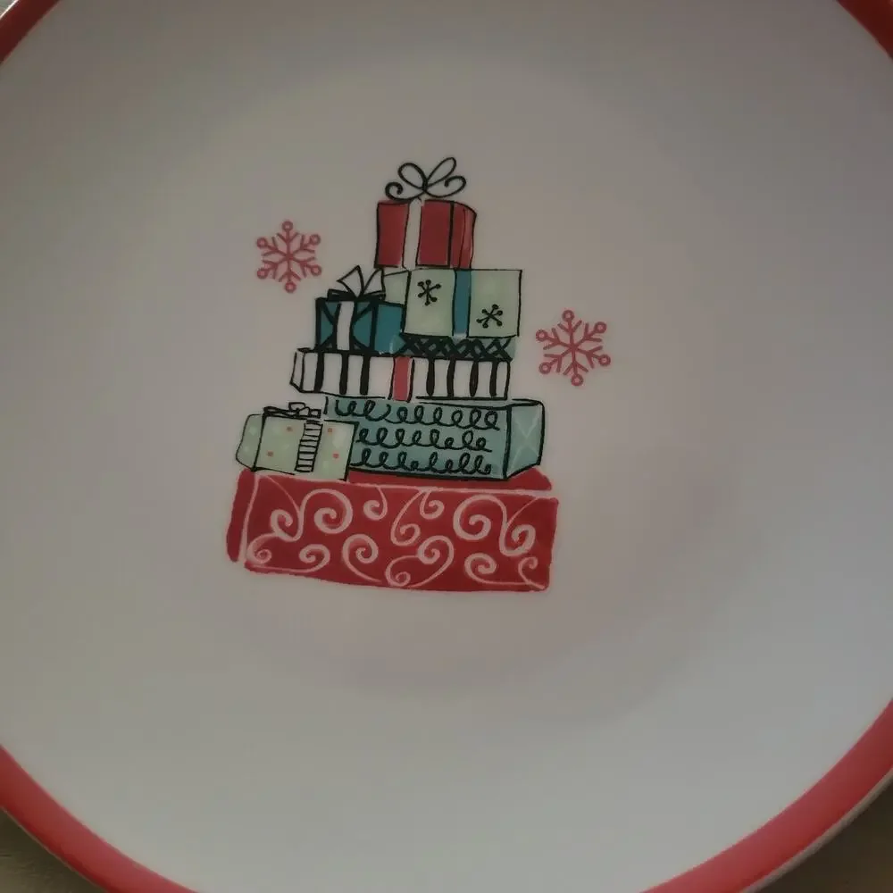 American Atelier Salad Plates Christmas Bulbs‎ and Presents Porcelain Set of two